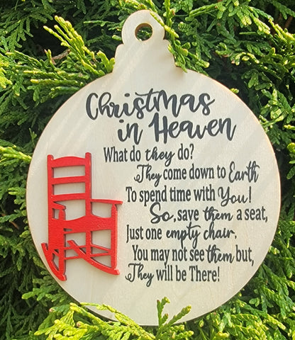 Wood 3D Laser Red Chair Christmas in Heaven Ornament