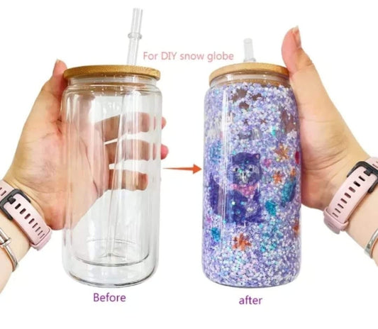 16 oz Sublimation snow globe glass cans