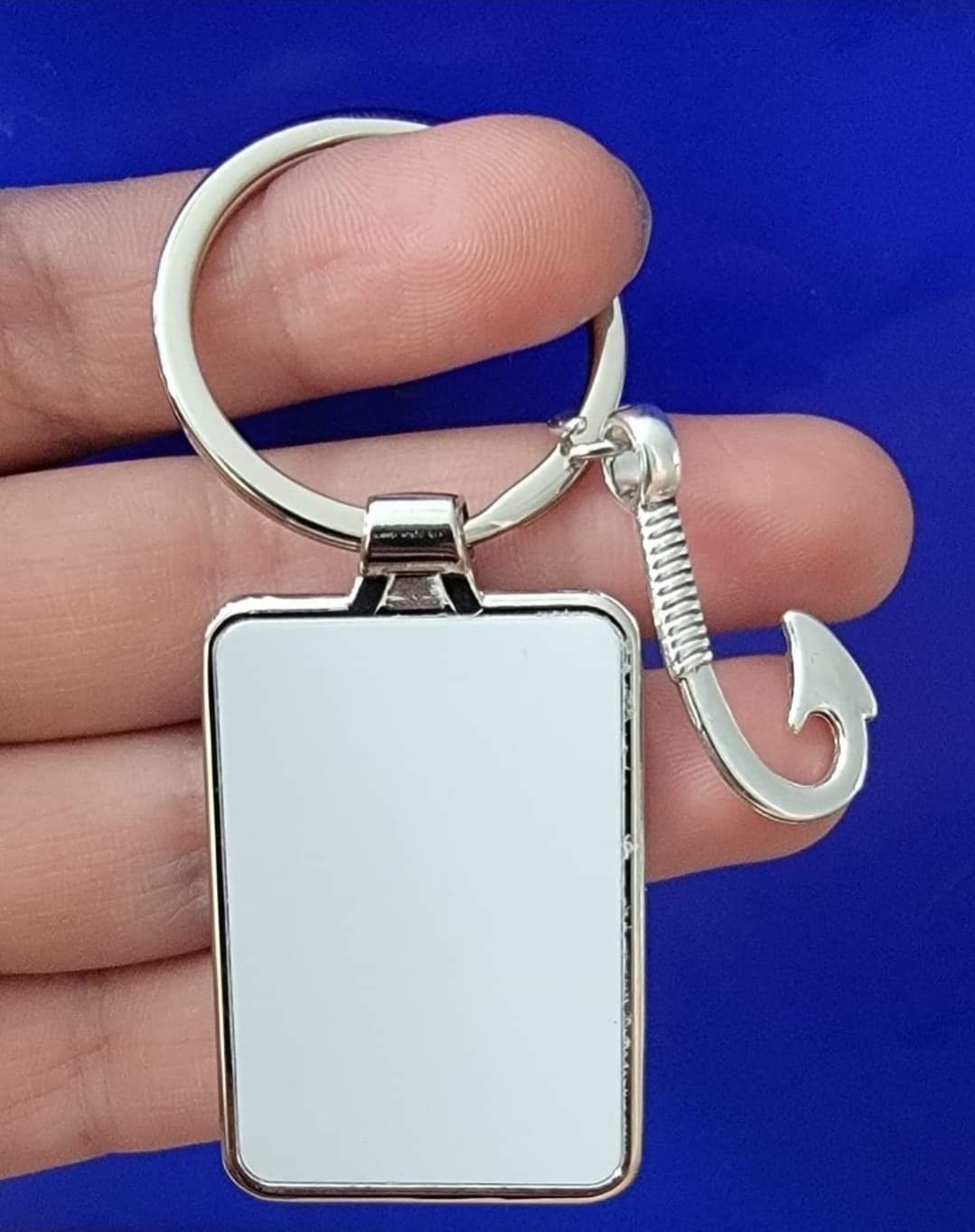 Sublimation Rectangle metal keychain with fishing hook charm