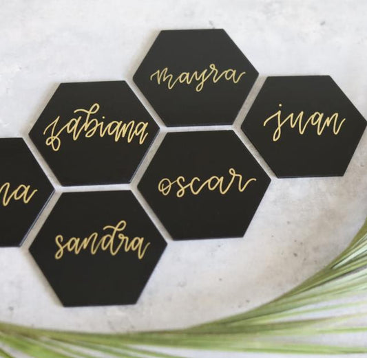 Black Hexagon Disc Coaster/ Name Plate