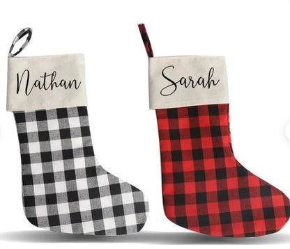 Sublimation Canvas Christmas Farm House Plaid Stocking