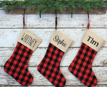 Sublimation Canvas Christmas Farm House Plaid Stocking