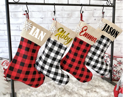 Sublimation Canvas Christmas Farm House Plaid Stocking