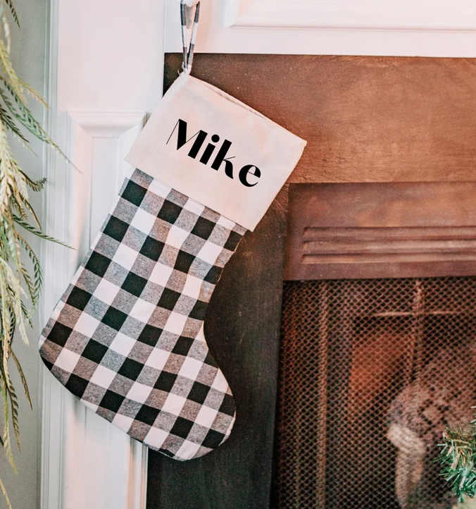 Sublimation Canvas Christmas Farm House Plaid Stocking