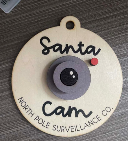 Wood Laser Santa cam ornament