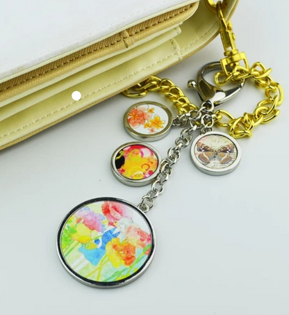 Round Photo Charms Keychains with D ring hardware