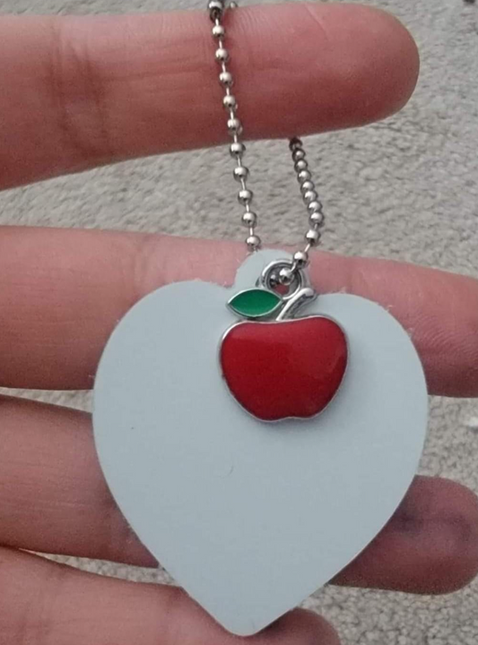 Teacher's apple charm with heart sublimation disc keychain