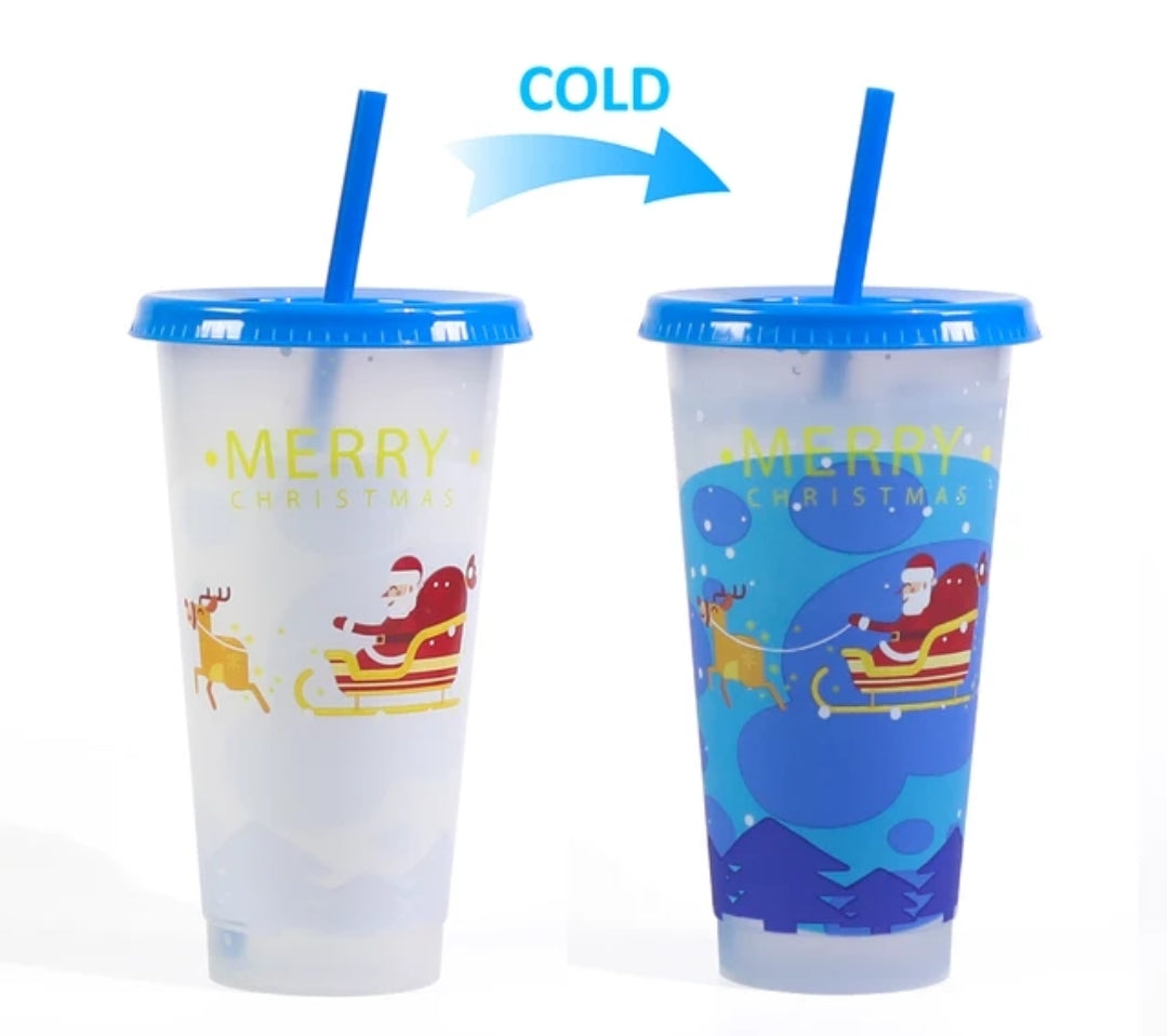 710 mL Color Changing Reusable Christmas Cups with Straw