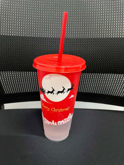 710 mL Color Changing Reusable Christmas Cups with Straw