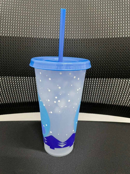 710 mL Color Changing Reusable Christmas Cups with Straw