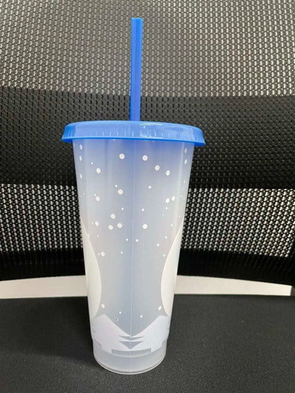 710 mL Color Changing Reusable Christmas Cups with Straw