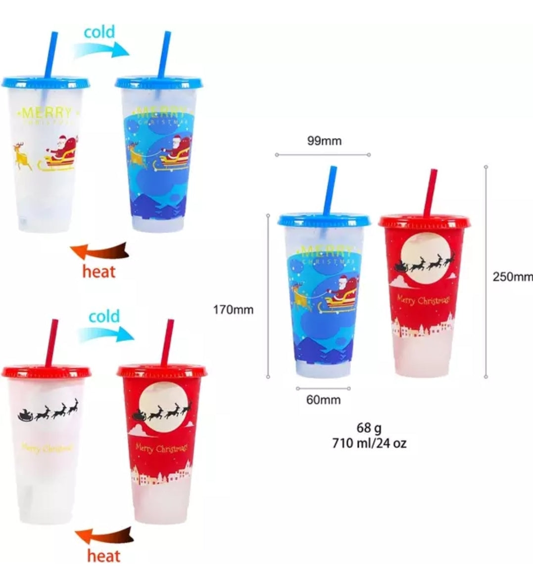 710 mL Color Changing Reusable Christmas Cups with Straw