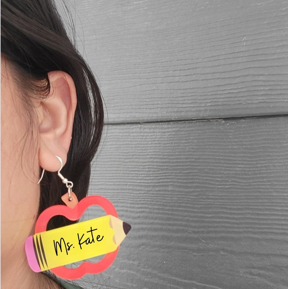 Apple/pencil Acrylic earrings