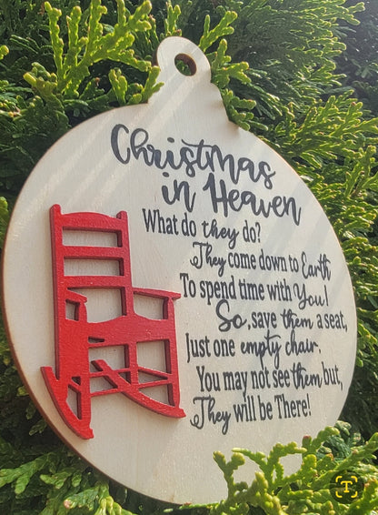 Wood 3D Laser Red Chair Christmas in Heaven Ornament