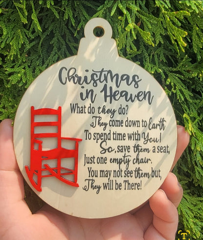 Wood 3D Laser Red Chair Christmas in Heaven Ornament