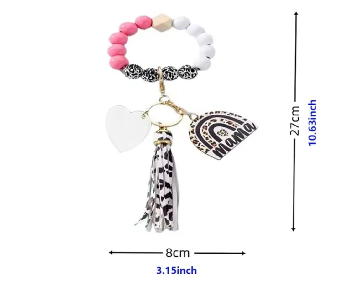 Mama beaded wristlet with heart acrylic for sublimation