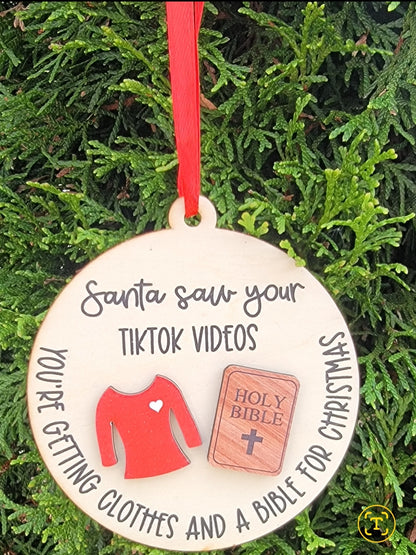 Santa tiktok wooden ornaments