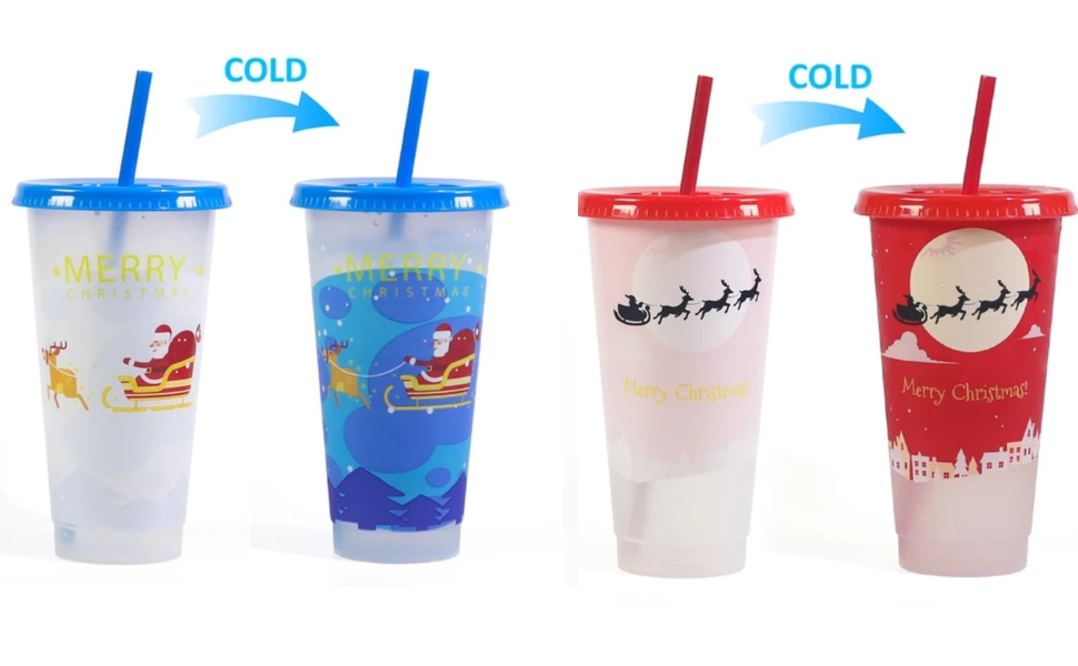 710 mL Color Changing Reusable Christmas Cups with Straw