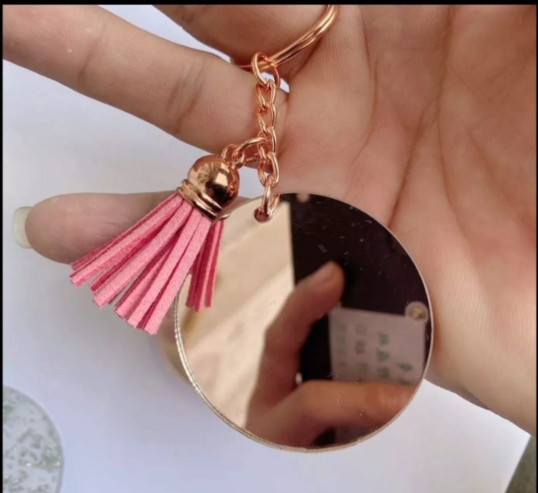 Acrylic Mirrored Rose Gold Round Keychain